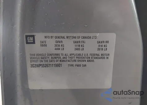 2007 Pontiac Grand Prix from USA, damaged, VIN 2G2WP552671119901